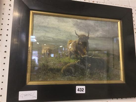 Framed oil of highland cattle